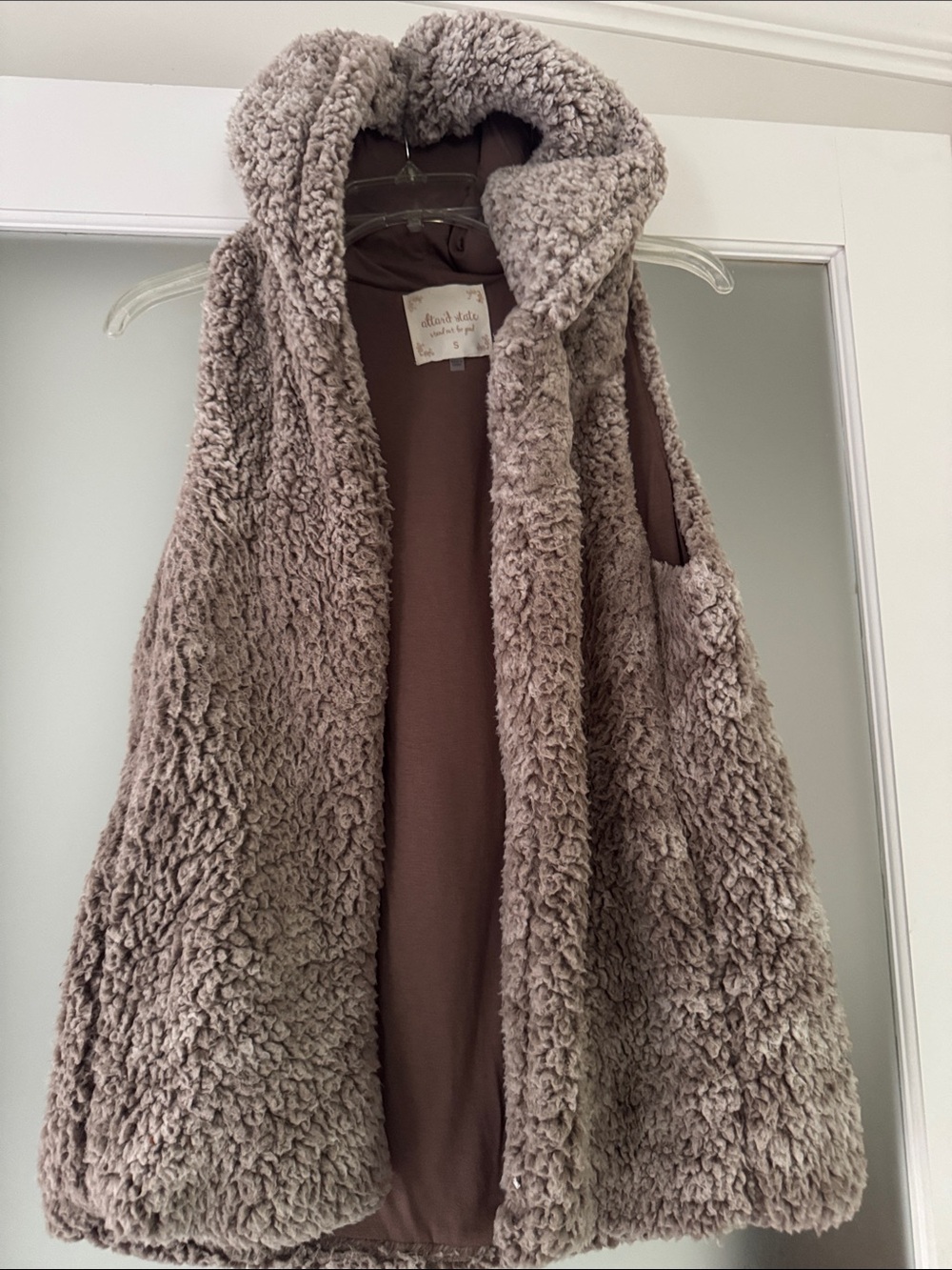 Altard State Cozy Teddy Faux Fur Hooded Vest in Taupe